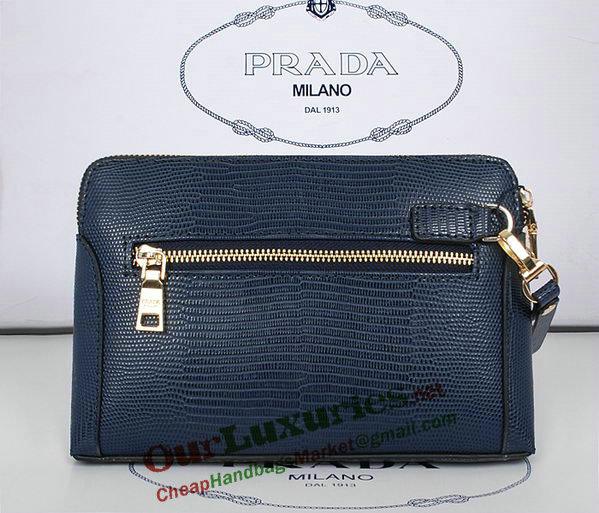 2014 Prada Lizard Leather Clutch 86032 blue for sale - Click Image to Close